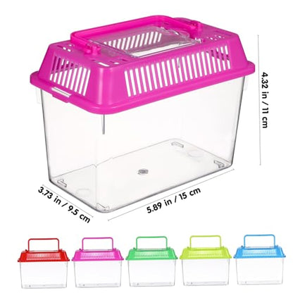 5pcs Transparent Reptile Breeding Box Handheld Tortoise Tank for Snakes Crabs and Small Pets Easy to Clean Safe Feeding Container Mixed Colors