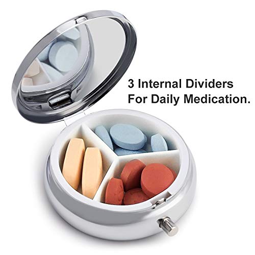 Travel Pill Container, Eagle Round Metal Organizer, 3-Section Case for Medicine, Pocket Purse Dispenser for Business Travel - color: Style (607)