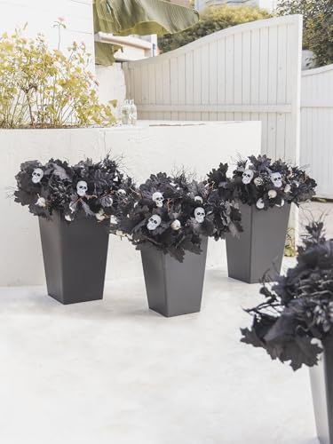 18pcs Fake Plants Outdoor, Halloween Maple Pumpkin Branch, Autumn Artificial White Pumpkins Stem with Black Maple Leaves, Faux Maple Leaves Spray for Halloween Thanksgiving Home Deocr - color: Black