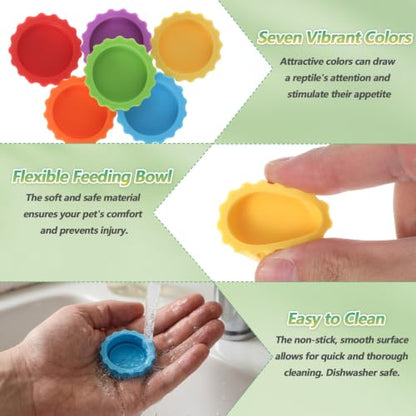 12 PCS Crested Gecko Food Dish, Reusable Reptile Water Dish Feeding Cups | Silicone Small Gecko Feeding Cups for Hermit Crab, Tarantula, Isopods, Snails and Lizard (6 Colors)