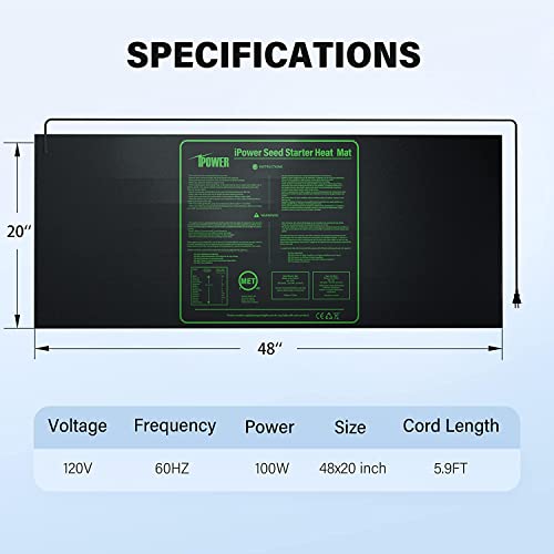 iPower GLHTMTCTRLHTMTL 48" x 20" Warm Hydroponic Seedling Heat Mat and Digital Thermostat Control Combo Set for Plant Germination, Black - size: 48" x 20", style: with Controller