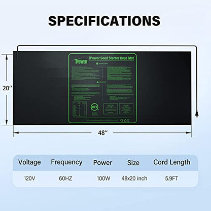 iPower 2-Pack Durable Waterproof Seedling Heat Mat 48" x 20" Warm Hydroponic Plant Germination Starting Pad - size: 48" x 20"(x2), style: Heat Mat