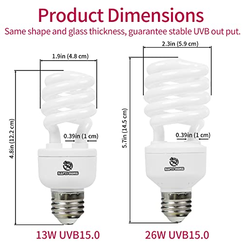 UVB Reptile Light 15.0, 26W Intense UVA UVB Bulb for Reptiles, Terrarium Compact Fluorescent Lamp, Reptile UVB Light Bulb for Desert Reptiles & Amphibians - size: 15.0-26