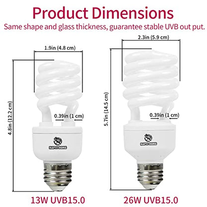 UVB Reptile Light 15.0, 26W Intense UVA UVB Bulb for Reptiles, Terrarium Compact Fluorescent Lamp, Reptile UVB Light Bulb for Desert Reptiles & Amphibians - size: 15.0-26