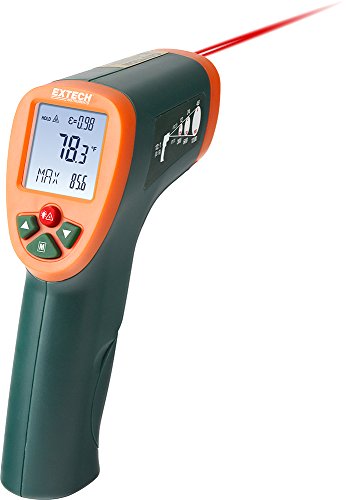 Extech IR270 Infrared Thermometer with Color Alert, -58 to 1472F | Non-contact, +/-1.5%, tri-color LED alert, adjustable emissivity 0.1-1.0, MIN/MAX/avg, 0.5s response, backlit