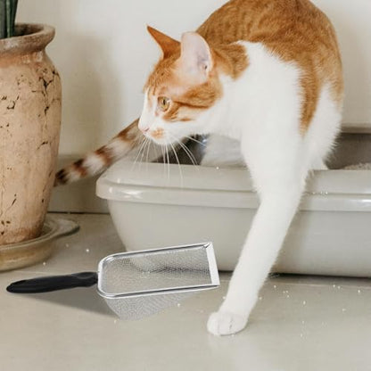 VANZACK Metal Cat Litter Scoop with Plastic Handle, Stainless Steel Mesh Sand Waste Shovel 2.8x2.8mm for Reptile Terrarium and Cat Litter Box Cleaning