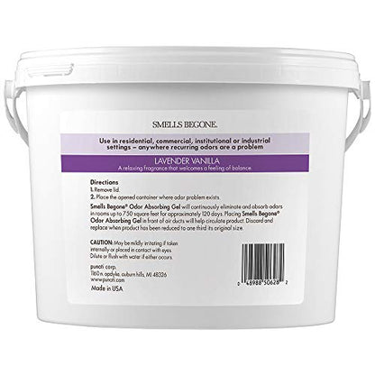 SMELLS BEGONE 1-Gallon Gel Odor Eliminator – High-Capacity, Long-Lasting Absorber for Large Basements, Garages, Workshops & Commercial Areas – Remove Tough Odors with Essential Oils (Lavender Vanilla)