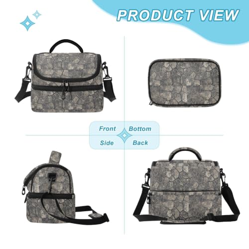 Emelivor Snake Skin Insulated Lunch Bag Container Tote for Men | 8L Double Deck,Large Lunch Box with Shoulder Strap,Thermal Meal Prep Cooler,Suitable for School Work Picnic Office Travel