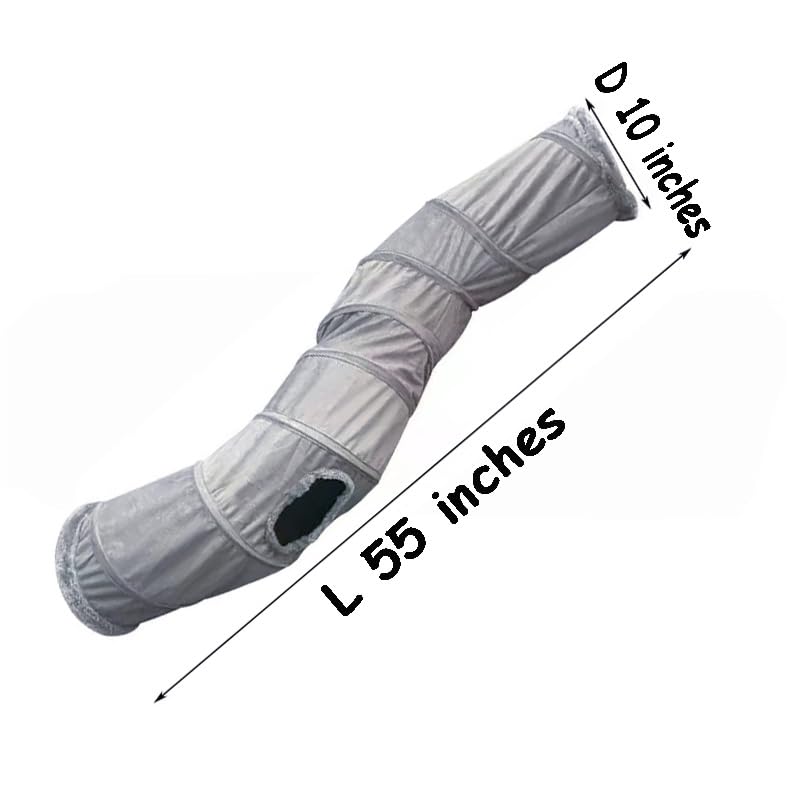 2-Way Collapsible Cat Tunnel Tube Toy Pack Set | Interactive Play Tunnel with Ball and Wand Toy for Indoor Cats, Kittens, Puppies & Rabbits - color: Grey fleece