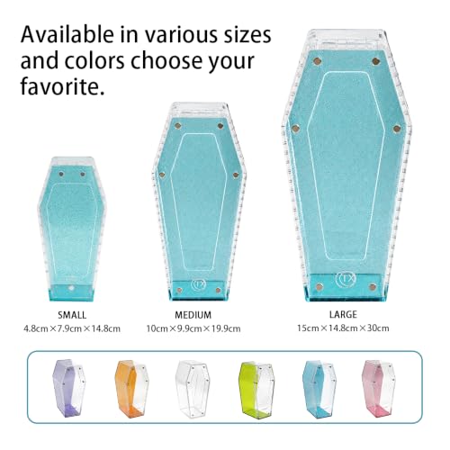 Installation Free Glitter Acrylic Coffin Jumping Spider Enclosure - Gothic Terrarium Habitat with Magnetic Lid, Micro Reptile Breeding Box for Slings, Mantis, Isopods and Small Insects (Glitter Blue) - color: Glitter Blue