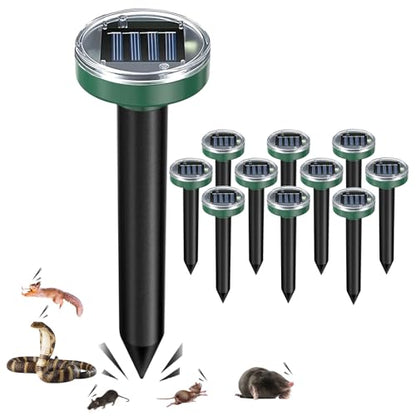 Mole Repellent Solar Powered, Snake Repellent for Yard, Solar Powered Ultrasonic Rabbit,Vole,Gopher,Squirrel,Chipmunk,Skunk,Repellent Outdoor Lawn Garden & Yard (10)
