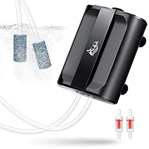 AQQA Aquarium Air Pump,3.5W 5W Dual Outlet Oxygen Pump | with 2 Air Stone,Adjustable Air Valve Quiet Bubbler Pump,Up to 160 Gallon Fish Tank (3.5w) - size: 3.5W (for 1-50 gallon)