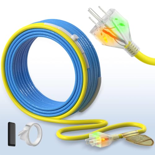 100ft Upgraded Dual Lights Heat Tape for Pipes with Thermostat | Power-Heating Dual Status, Self Regulating Heat Trace, Water Line Heating Cable for Metal & Plastic Pipes, 5W/ft - style: 100-feet