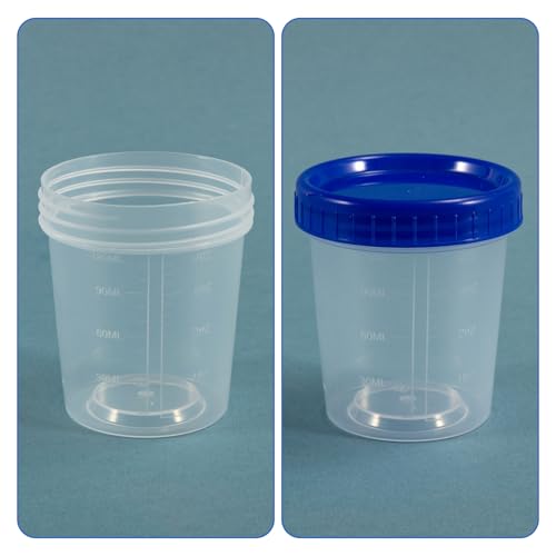 100Pcs Leak Proof Specimen Cups with Lids,4oz Disposable Urine Cups | Specimen Container with Screw on Lid,Sample Collection Kit for Safe Urine Pee Sample Analysis Testing - style: Blue-100PCS
