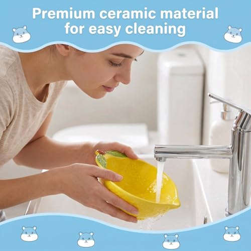 Ceramic Lemon Pet Hamster Bowl, Easy to Clean Anti Flipping Guinea Pig Food and Water Bowl Small Animal Bowls for Parrots Rabbit Hedgehog Squirrel Golden Bears Hamster cage Accessories