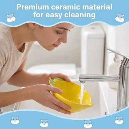 Ceramic Lemon Pet Hamster Bowl, Easy to Clean Anti Flipping Guinea Pig Food and Water Bowl Small Animal Bowls for Parrots Rabbit Hedgehog Squirrel Golden Bears Hamster cage Accessories