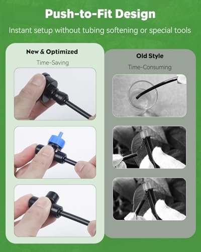 Pawfly Drip Irrigation Kit, Quick-Connect 100 ft. Drip Irrigation System with 1/4" Tubing Drippers and Accessories Plant Watering Devices for Greenhouse Lawn Patio Flower Bed