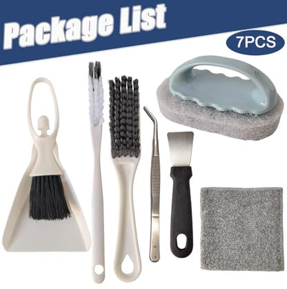 7PCS Bearded Dragon Tank Cleaning Kit, Specialized Cleaning Tool Set for Reptile Tanks, Includes Curved Tweezers, Glass Scraper, Desktop Dustpan, Tile Brush, Charcoal Cloth, Gap Brush, and Scraper