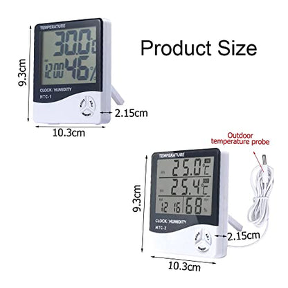 Temperature Humidity Meter,LCD Electronic Digital Outdoor/Indoor Thermometer Hygrometer with Clock Time Humidity Monitor for Home,Bedroom,Pet,Reptile,Plant,Greenhouse,Basement,Guitar (HTC-1)