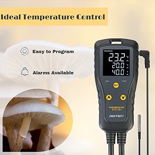 DIGITEN DTC101 Temperature Controller Digital Heat Mat Thermostat Greenhouse Thermostat Outlet Heating Cooling Temperature Control Seedlings Germination Rooting Fermentation Reptiles - style: 10A Temperature Controller