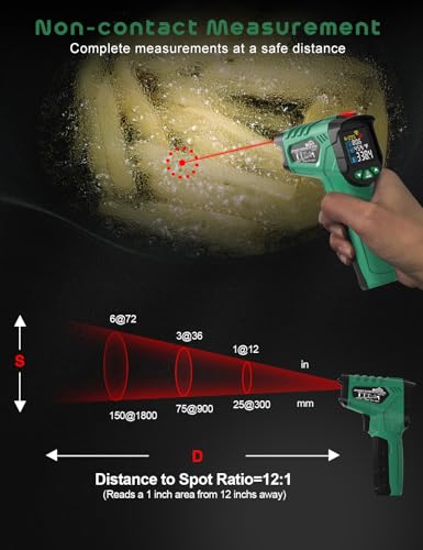 Infrared Thermometer Gun,SQECH Laser Thermometer Gun -58℉～1472℉(-50℃～800℃),Temperature Gun with Ambient Temperature&Humidity/Adjustable Emissivity/Color Backlight for Cooking, Oven,Engine,HVAC - color: Green(-58℉～1472℉)