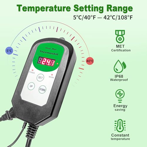 Bestio10"x 20.75" Seedling Heat Mat and Digital Thermostat Combo Set,MET & UL Certified Plant Heat Mat Heat mat for Plants for Germination,Suitable for Indoor Gardening,Greenhouse, Plants Germination - size: Combo Kit-1 Pack