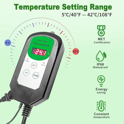 Bestio10"x 20.75" Seedling Heat Mat and Digital Thermostat Combo Set,MET & UL Certified Plant Heat Mat Heat mat for Plants for Germination,Suitable for Indoor Gardening,Greenhouse, Plants Germination - size: Combo Kit-1 Pack