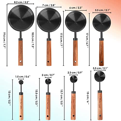 8-Piece Stainless Steel Measuring Cups and Spoons, Acacia Handles, Black - color: Black