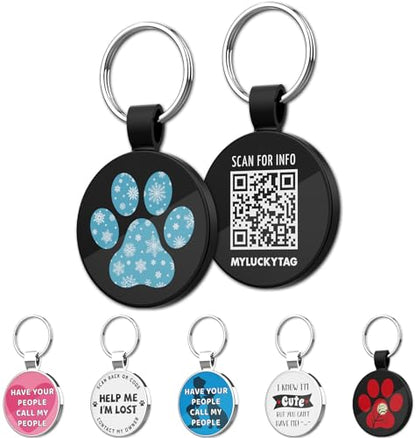 MYLUCKYTAG QR Code Pet ID | Personalized Dog & Cat Collar Tag | Online Profile with Instant Scanned Location Alert Email - style: Blue Snow Paw