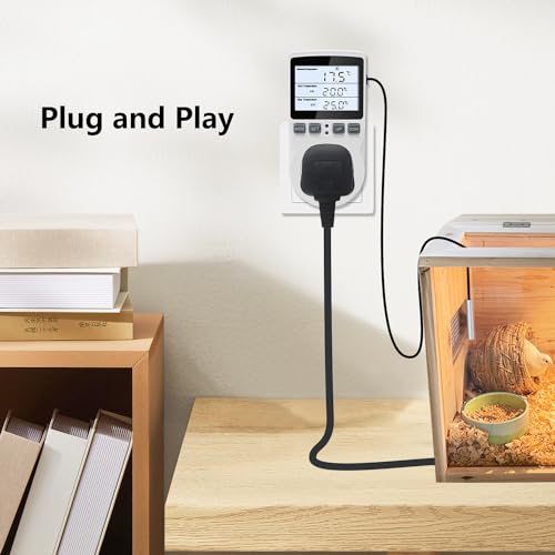 KT3100BL Digital Temperature Controller Outlet Socket Plug in Thermostat | HD LCD Display 15A 120V Output with Blue Backlight 3m Temperature Sensor - style: KT3100BL Blue backlight