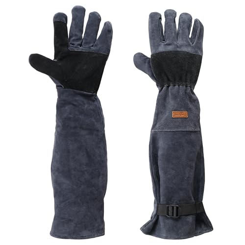 Animal Handling Gloves Bite Proof,23.6inch(60cm) Thickened Leather Bite-Resistant Protective Gloves for Cat Dog Bird Falcon Livestock Snake,Pet Reptile Care Gear