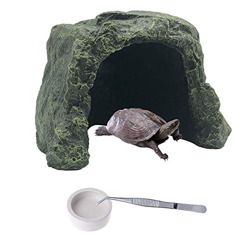 PINVNBY Large Reptile Hideout Cave,Resin Tortoise Hide Rock Turtle Hideaway House Lizard Box Shelter Habitat Decoration for Gecko Spiders Frogs Fish Turtles Hermit Crabs(3 Pcs)