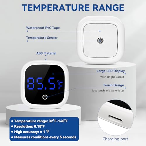 Rechargeable Digital Aquarium Water Thermometer with HD LED Screen, Display ±1℉, Fish Tank Decoration Accessories for Betta Axolotl Shrimp Turtle Reptile & Aquatic