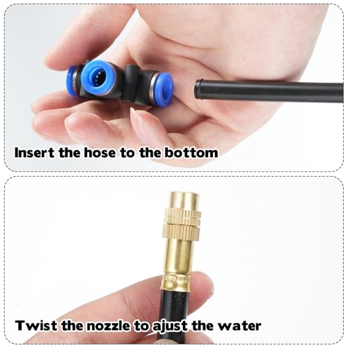 12 Pcs Brass Misting Nozzles Tee with 12 Inch Built in Hose for Patio Outdoor Cooling 360 Rotation Adjustable Water Mister Nozzles Thread Sprayer-0.043" orifice, Tee Compatible with 0.31”Misting Hose