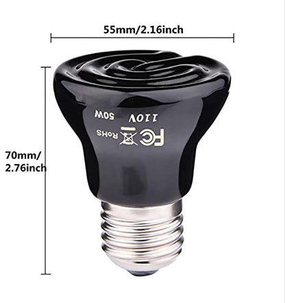 4-Packs 50W Black Ceramic Heat Lamp Mini Reptile Heat Lamp Bulbs E26/E27 110V Infrared Reptile Heat Emitter Heater Lamp Bulb No Light Lamps for Lizard Brooder Coop Aquarium Lizard Turtle