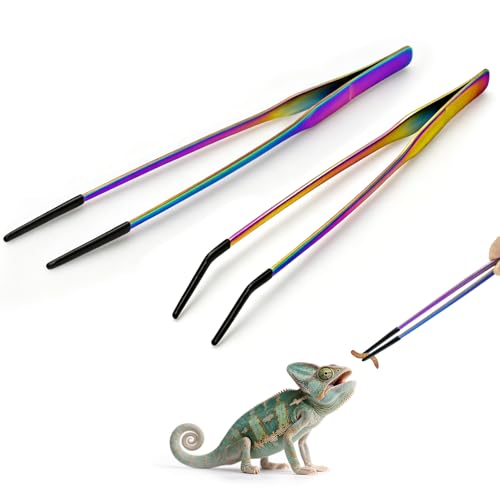 Syn-zer Reptile Feeding Tongs, 10.6" Straight & Curved (Multicolor) | 2 Pcs Stainless Steel, Rubber Tips, Rustproof, Bearded Dragon, Lizard, Aquarium, Terrarium, Gardening, Craft - color: Multicolor