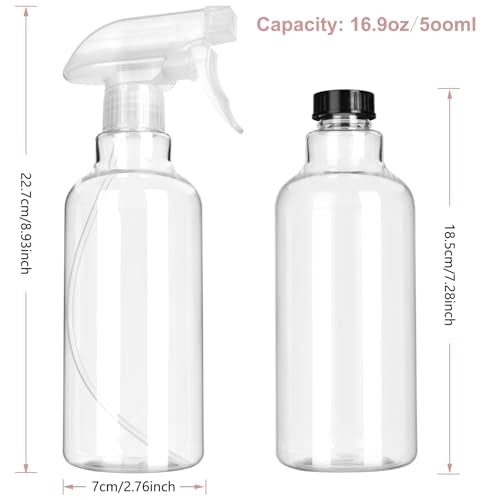 LANBEAUTIFY Plastic Spray Bottles - Empty Spray Bottles for Cleaning,16.9oz/2Pack,Mist/Stream Spray Bottle for Plants, Pet, Hair - (Clear, 16.9oz)