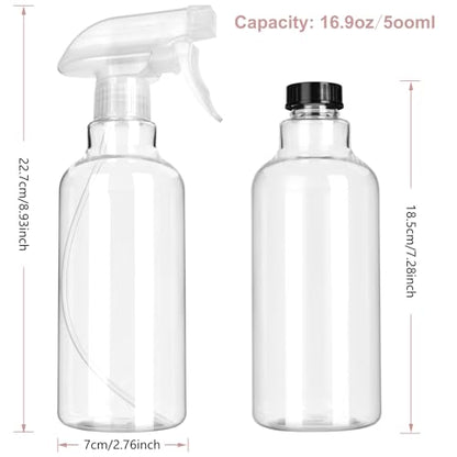LANBEAUTIFY Plastic Spray Bottles - Empty Spray Bottles for Cleaning,16.9oz/2Pack,Mist/Stream Spray Bottle for Plants, Pet, Hair - (Clear, 16.9oz)