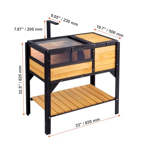 Happybuy Tortoise Habitat, Wooden Tortoise House Indoor & Outdoor, Tortoise Enclosure with Light Stand, Reptile Enclosure Small Animal Cage with Stand Legs for Gecko, Lizard, Snake