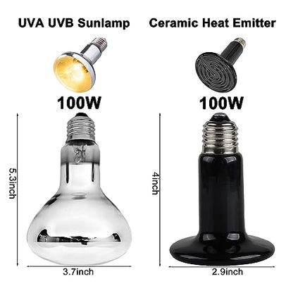 15inch Dual Reptile Light Fixture Dual Reptile Heat Lamp Fixture | Max 150W, 100W UVA UVB Sun Light & Ceramic Heat Emitter, Double Dome Lamp, For Terrarium and Tortoise Habitat - size: 15inch with UVA UVB sun lamp and CHE bulb