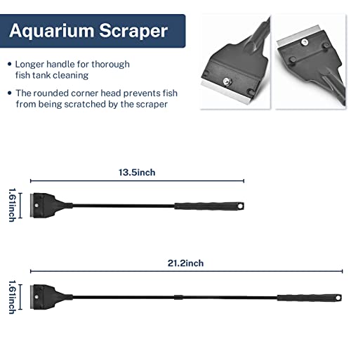 Olaismln Fish Tank Scraper Cleaner for Glass Aquariums, 21" Handheld Scraper Cleaning Razor with 5 Stainless Steel Blades for Fish Reef Plant Glass Tank