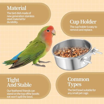 Bird Cage Feeder, Bird Feeder for Cage, 30oz Stainless Steel Food Water Bowl with Clamp, Clip-On Cage Coop Cup for Parrot Hamster Rabbit Rat Small Animals - color: 30oz Stainless Steel Bowl with Clamp