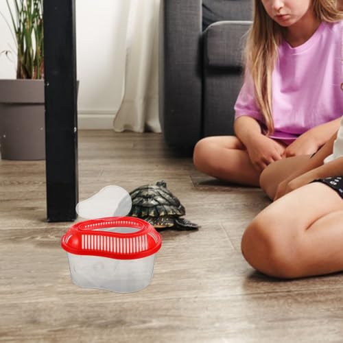 Alasum Portable Red Plastic Fish Tank with Lid and Handle, Reptile Carrier with Ventilation Holes for Turtles and Lizards, Small Transport Box for Outdoor Use
