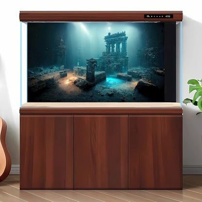 Fantasy Lost Underwater City Aquarium Background Misty Ancient Temple Stone Columns Fish Tank Background Under Water Magical Foggy Ruined Atlantis Buildings Reptile Tank Enclosure Backgrounds 36x20in - color: Light Blue, size: 36(W)x20(H)inches/ 90(W)*50c