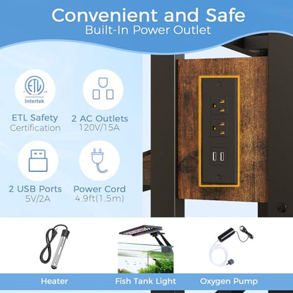 METYERRY 55 Gallon Fish Tank Stand with Power Outlet,Adjustable Shelf | 860 LBS Heavy Duty Metal Frame, Fits Fish Tanks Reptile Tanks and Turtle Tanks, Water Resistant Board, Home Aquarium Setup - color: Rustic Brown, size: 55 Gallon