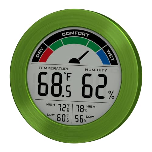 Digital Hygrometer Indoor Thermometer Humidity Meter Room Temperature Humidity Monitor, Metal Frame with Brushed Stainless Finish, DM9442 (Green Stainless) - color: Green Stainless