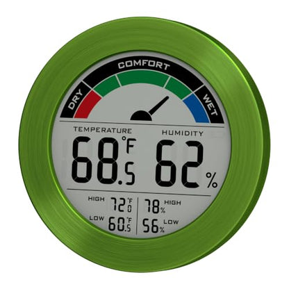 Digital Hygrometer Indoor Thermometer Humidity Meter Room Temperature Humidity Monitor, Metal Frame with Brushed Stainless Finish, DM9442 (Green Stainless) - color: Green Stainless