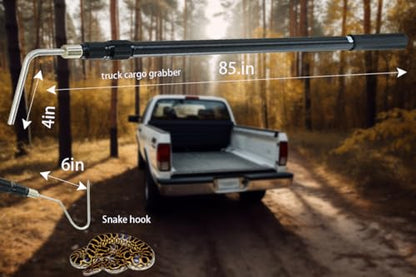 7FT Telescopic Aluminum Snake Hook, 2-in-1 Extendable Truck Cargo Grabber, Heavy Duty Wildlife & Pickup Retrieval Tool
