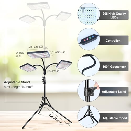 3Head Grow Light with Stand, 75 Watt Bright Enough and Big Coverage, Natural Sunlight Full Spectrum Plant Growing Lamps for Tall&Large Indoor Plants, Bonsai Tree, 4/8/12/16/20H 5-Mode Timer - size: 3Head Stand(75W)