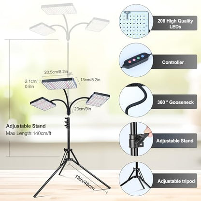 3Head Grow Light with Stand, 75 Watt Bright Enough and Big Coverage, Natural Sunlight Full Spectrum Plant Growing Lamps for Tall&Large Indoor Plants, Bonsai Tree, 4/8/12/16/20H 5-Mode Timer - size: 3Head Stand(75W)